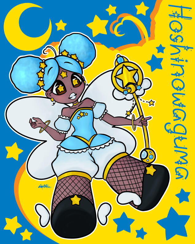 Hoshinowaguma Sanrio character design/ Fanart?/ Fullbody/ Full color/ Soft shading/ Simple background